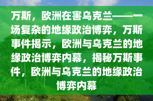 万斯，欧洲在害乌克兰——一场复杂的地缘政治博弈，万斯事件揭示，欧洲与乌克兰的地缘政治博弈内幕，揭秘万斯事件，欧洲与乌克兰的地缘政治博弈内幕今晚必出三肖2025_2025新澳门精准免费提供·精确判断